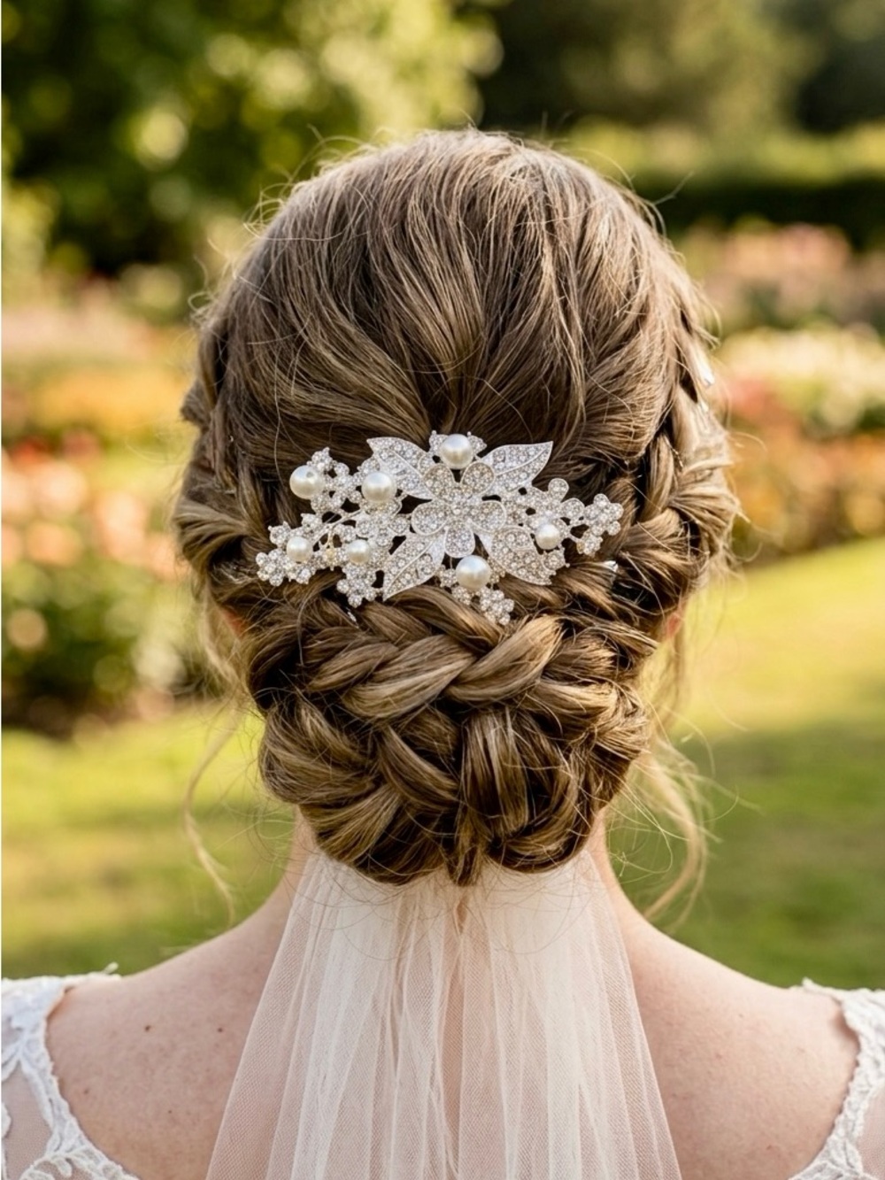 Silver Crystal & Pearl Floral Hair Comb